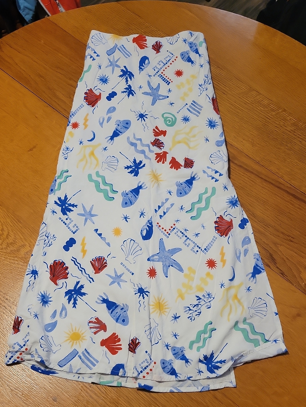 SO White Pencil Skirt with Blue, Red, Yellow & Green Nautical Print